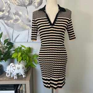 Theory Dress Striped Ribbed Polo Hudson Short Sleeve 90s Preppy Academia Stretch